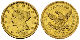 USA AV 2½ Dollar 1852 O 

 USA . AV 2½ Dollar 1852 O (18 mm, 4.18 g), New Orleans. 
KM 72. 

 Rare. Only 140'000 specimens struck. Extremely fine...