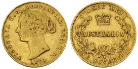 Australia AV Sovereign 1870 

Australia. Victoria (1837-1901). AV Sovereign 1870 (7.96 g), Sydney.
Fb. 10.

Very fine.