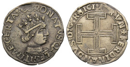 Napoli, Ferdinando d'Aragona 1458-1494
Coronato, AG 3.69 g.
Ref : MIR 67
Conservation : rayures sinon presque Superbe