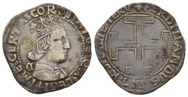 Napoli, Ferdinando d'Aragona 1458-1494
Coronato, AG 3.9 g.
Ref : MIR 68/12
Conservation : rayure et nettoyage sinon TB+