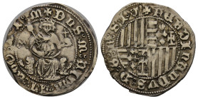 Napoli, Ferdinando d'Aragona 1458-1494
Carlino, AG 3.57 g.
Ref : MIR 72/4 (M alla sinistra del Re)
Conservation : TTB+