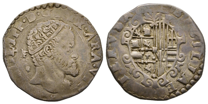 Napoli, Filippo II 1554-1598, Secondo periodo
Tari, 1575, AG 6 g.
Ref : MIR 179/...