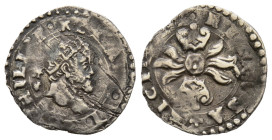 Napoli, Filippo II 1554-1598, Secondo periodo
1/2 Carlino, AG 1.26 g.
Ref : MIR 185 (R)
Conservation : rayures sinon TB