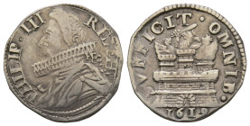 Napoli, Filippo III 1598-1621
15 Grani, 1619, AG 3.62 g.
Ref : MIR 208/2
Conservation : TTB