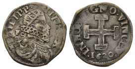 Napoli, Filippo III 1598-1621
Carlino, 1620, AG 2.4 g.
Ref : MIR 211 
Conservation : TTB