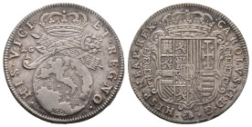 Napoli, Carlo II 1674-1700
Tari, 1684, AG 5.61 g.
Ref : MIR 298/2
Conservation : presque Superbe.
