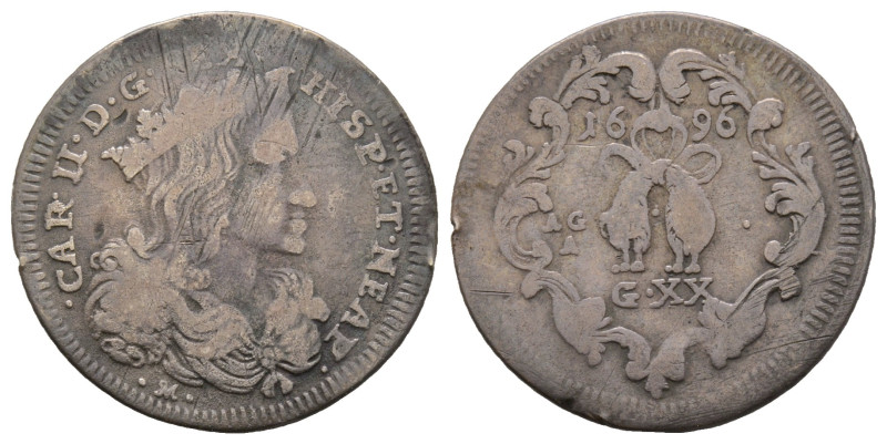 Napoli, Carlo II 1674-1700
Tari, 1696, AG 4.2 g.
Ref : MIR 300/5
Conservation : ...