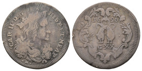 Napoli, Carlo II 1674-1700
Tari, 1696, AG 4.2 g.
Ref : MIR 300/5
Conservation : rayures et coups sinon TB