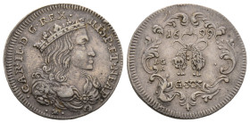 Napoli, Carlo II 1674-1700
Tari, 1699, AG 4.3 g.
Ref : MIR 300/8
Conservation : TTB-SUP