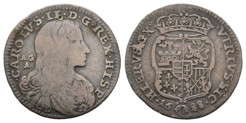 Napoli, Carlo II 1674-1700
Carlino, 1688, AG 2.4 g.
Ref : MIR 302/1
Conservation...