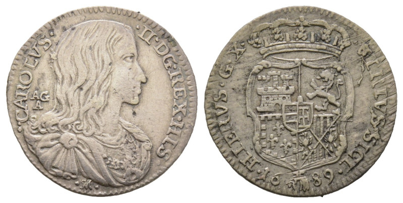 Napoli, Carlo II 1674-1700
Carlino, 1689, AG 2.48 g.
Ref : MIR 302/5
Conservatio...