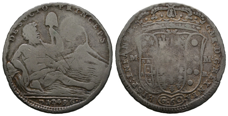Napoli, Carlo di Borbone 1734-1759
1/2 Piastra da 60 Grana, 1749, AG 11.84 g.
Re...