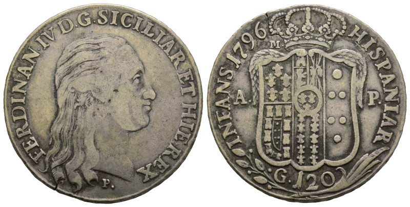 Napoli, Ferdinando IV di Borbone 1759-1799
120 Grana, 1796, AG 27.2 g.
Ref : MIR...