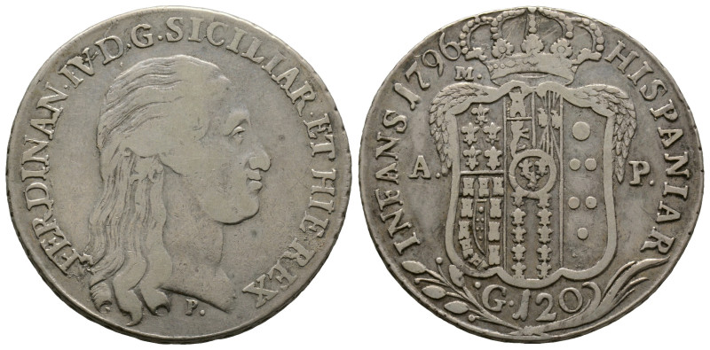 Napoli, Ferdinando IV di Borbone 1759-1799
120 Grana, 1796, AG 27.3 g.
Ref : MIR...