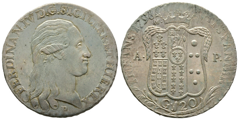Napoli, Ferdinando IV di Borbone 1759-1799
120 Grana, 1798, AG 27.61 g.
Ref : MI...