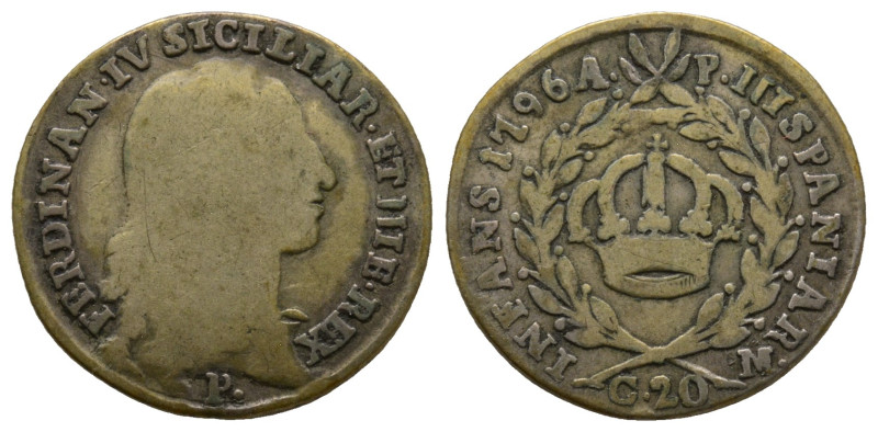 Napoli, Ferdinando IV di Borbone 1759-1799
20 Grana, 1796, AG 3.9 g.
Ref : MIR 3...