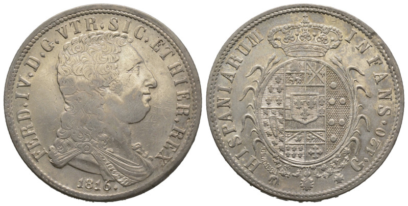 Napoli, Ferdinando IV 3° Periodo 1815-1816
120 Grana, 1816, AG 27.09 g.
Ref : MI...