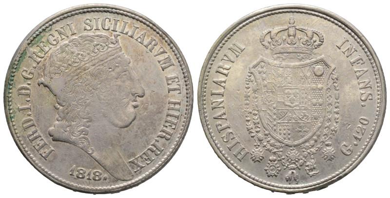 Napoli, Ferdinando I di Borbone 1816-1825
120 Grana, 1818, AG 27.5 g.
Ref : MIR ...