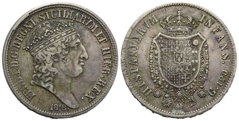 Napoli, Ferdinando I di Borbone 1816-1825
120 Grana, 1818, AG 27.27 g.
Ref : MIR...