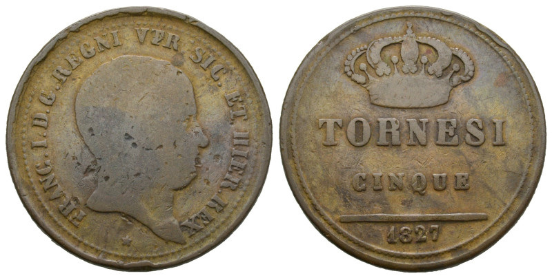 Napoli, Ferdinando I di Borbone 1825-1830
5 Tornesi, 1827, AE 15.13 g.
Ref : MIR...