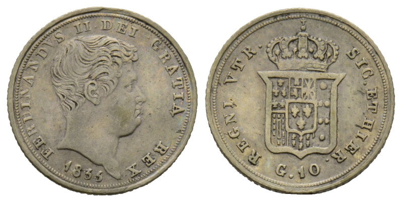 Napoli, Ferdinando II di Borbone 1830-1859
10 Grana, 1835, AG 2.29 g.
Ref : MIR ...