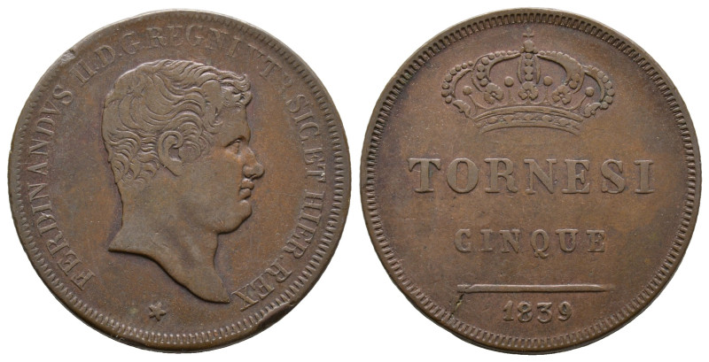 Napoli, Ferdinando II di Borbone 1830-1859
5 Tornesi, 1839, AE 31.18 g.
Ref : MI...