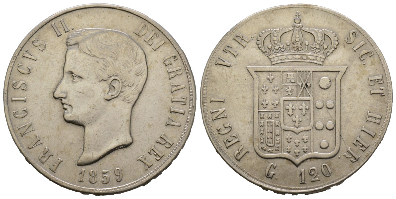 Napoli, Francesco II di Borbone 1859-1860
120 Grana, 1859, AG 27.28 g.
Ref : MIR...