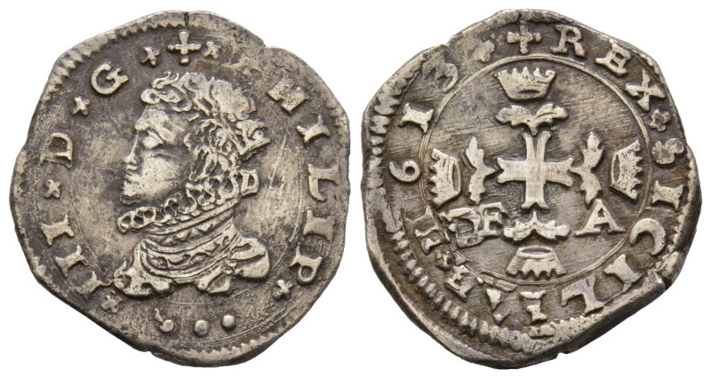 Messina, Filippo III 1598-1621
3 Tari, 1613 DFA, AG 7.79 g.
Ref : MIR 346
Conser...