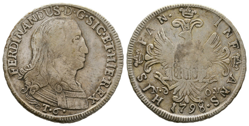 Palermo, Ferdinando III 1759-1816
6 Tari, 1798, AG 13.38 g.
Ref : MIR 608/3. Var...