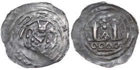 Austria. Salzburg. Adalbert II of Böhmen, 1168 - 1177. AR Pfennig (19mm, 1.08g). Friesach. Full lenght figure facing / Church gable. CNA Ca9E1. Near V...