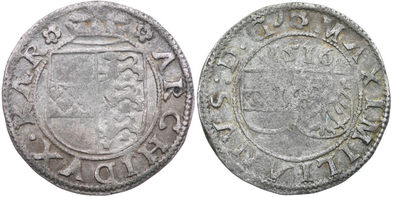 Austria. Maximilian I, 1490 - 1519. AR 1/2 Batzen, 1516 (22mm, 1.81g). *MAXIMILI...