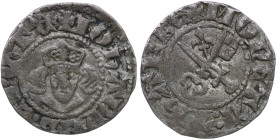 Estonia. Dorpat. Johann I Viffhusen, 1343-1373. AR Artig (18mm, 1.22g). Head facing / Crossed sword and key. Haljak 267. Fine