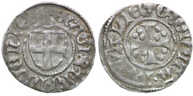 Livonian Brothers of the Sword. Jan Freitag of Loringhofen, 1483-1494. Reval (Tallinn). AR Artig (18mm, 1.05g). Shield / Cross with triple pellets in ...