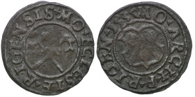 The Livonian Order. Thomas Schöning, 1527-1539. Riga. AR Schilling (18mm, 1.02g). Shield of arms / Cross and crosier Haljak 419. Very Fine