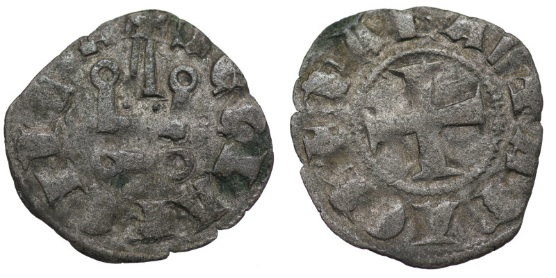 Crusaders. Achaia. Maud von Hainaut, 1316 - 1318. AR Denar (17mm, 0.70g). Cross ...