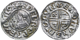 England. Aethelred II. 978-1016. AR Penny (20mm, 1.64g, 9h). Crux type (BMC iiia, Hild. C). London mint; moneyer Eadmund. Struck circa 991-997. + ÆÐEL...