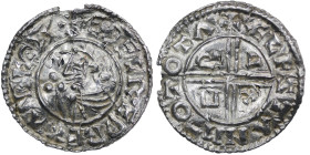 England. Aethelred II. 978-1016. AR Penny (20mm, 1.29g, 3h). Crux type (BMC iiia, Hild. C). Thetford mint; Ælfstan moneyer. Struck circa 991-997. +ÆÐE...