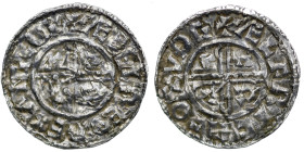 England. Aethelred II. 978-1016. AR Penny (20mm, 1.27g, 9h). Crux type (BMC iiia, Hild. C). Southwark mint; moneyer Ælfric. Struck circa 991-997. + ÆÐ...