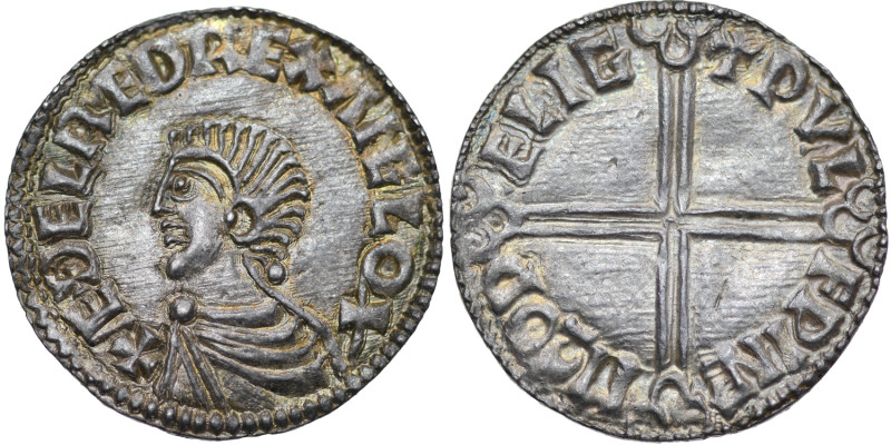 England. Aethelred II 978-1016. AR Penny (20mm, 1.69g, 4h). Long Cross type (BMC...
