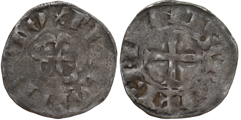 France. Bretagne. Guy de Thouars, 1202-1213. AR Denier (19mm, 1.04g). Anchor cro...