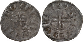 France. Bretagne. Guy de Thouars, 1202-1213. AR Denier (19mm, 1.04g). Anchor cross / cross. Bd. 29; Jez. 37. Fine
