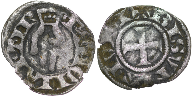 France. Franche-Comté. 13th century. AR Denier (17mm, 0.77g). Hand / Cross. Poey...