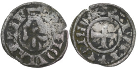 France. Franche-Comté. 13th century. AR Denier (19mm, 0.84g). Hand / Cross. Poey d'Avant 5374. Near Fine. Flan split.
