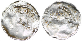 Germany. Otto III, 983-1002. AR Obol (15mm, 0,63g). Uncertain mint. [__]AD RE[__], barehead left / A +. Ilisch ?, Dbg?. Fine, flat spots.

The present...