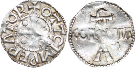 Germany. Cologne. Otto III 983-1002. AR Denar (18mm, 1.17g). Cologne mint. +OTTO IMPERATOR, cross with pellets in each angle / S / COLONIA / A G, Colo...