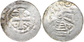 Germany. Saxony. Heinrich II, 1014-1024. AR Denar (20mm, 1.28g). Bardowick (?) mint. Cross / Imitation of Cologne monogram. Hävernick 135; Dbg. 1784 (...