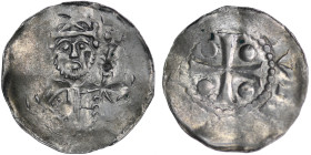 Germany. Speyer. Heinrich III 1039-1056. AR Denar (19mm, 0.94g). Speyer mint. [HEINRICVS REX], crowned bust facing, holding crosier left, right scepte...