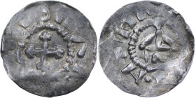 Germany. Swabia. Otto III 983-1002. AR Denar (17mm, 1.10g). Strasbourg mint. Cross / [+ARCE]NTIHA, church. Dbg. 910; Kluge 39; E&L 70 (PL. XXV, 12). U...