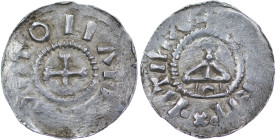 Germany. Swabia. Otto III 983-1002. AR Denar (17mm, 1.04g). Strasbourg mint. +OTTO AN [__], cross / [+ARC]EN·+·NTINA, church. Dbg. 910; Kluge 39; E&L ...