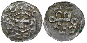 Germany. Swabia. Esslingen. Otto I - Otto III 936 - 1002. AR Denar (18mm, 1.27g). OTTO [___], cross with pellet in each angle / OTTO, cross written II...